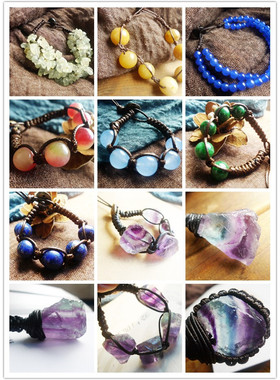 原石手工编织腊绳吊坠