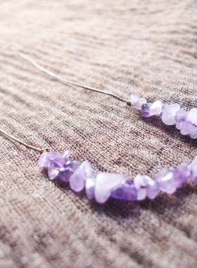 阿福家 天然紫水晶碎石手编一线简约随意蜡绳项链