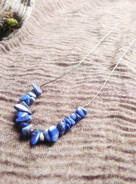 阿福家 天然青金石碎石手编一线简约随意蜡绳项链