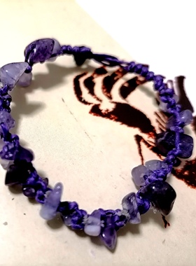 福百瑞珠宝天然紫水晶蜡绳编织清新美貌百搭手链