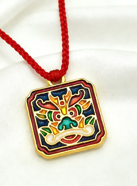 保色古法沙金哑金双面滴油龙牌吊坠DIY饰品配饰民族风方形吊饰