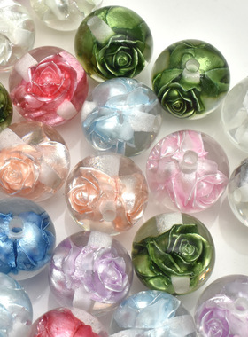 夜光玫瑰树脂珠圆珠直孔串珠散珠手工diy手机链手串发绳饰品配饰