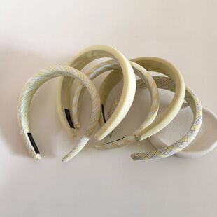 夏季 气减龄高颅顶头箍百搭发卡发饰 清新黄色系格纹宽边海绵发箍元
