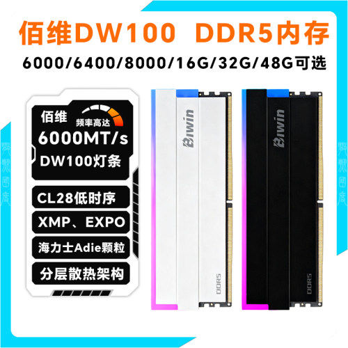 佰维DW100 DDR5内存条16G 32G 48G 6000MHz CL28低时序XMP expo