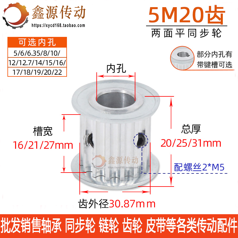 两面平5M20齿同步轮槽宽16/21/27