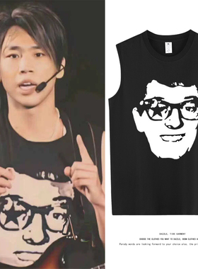 陶喆同款SoulPower演唱会复刻致敬巴迪霍利摇滚无袖T恤背心坎肩