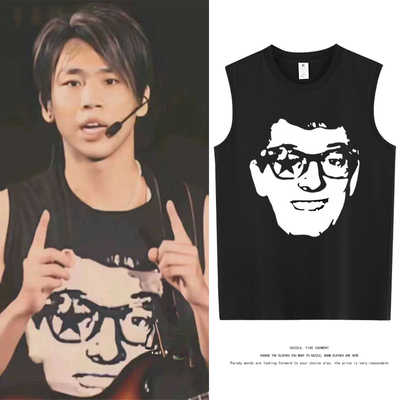 陶喆同款SoulPower演唱会复刻致敬巴迪霍利摇滚无袖T恤背心坎肩