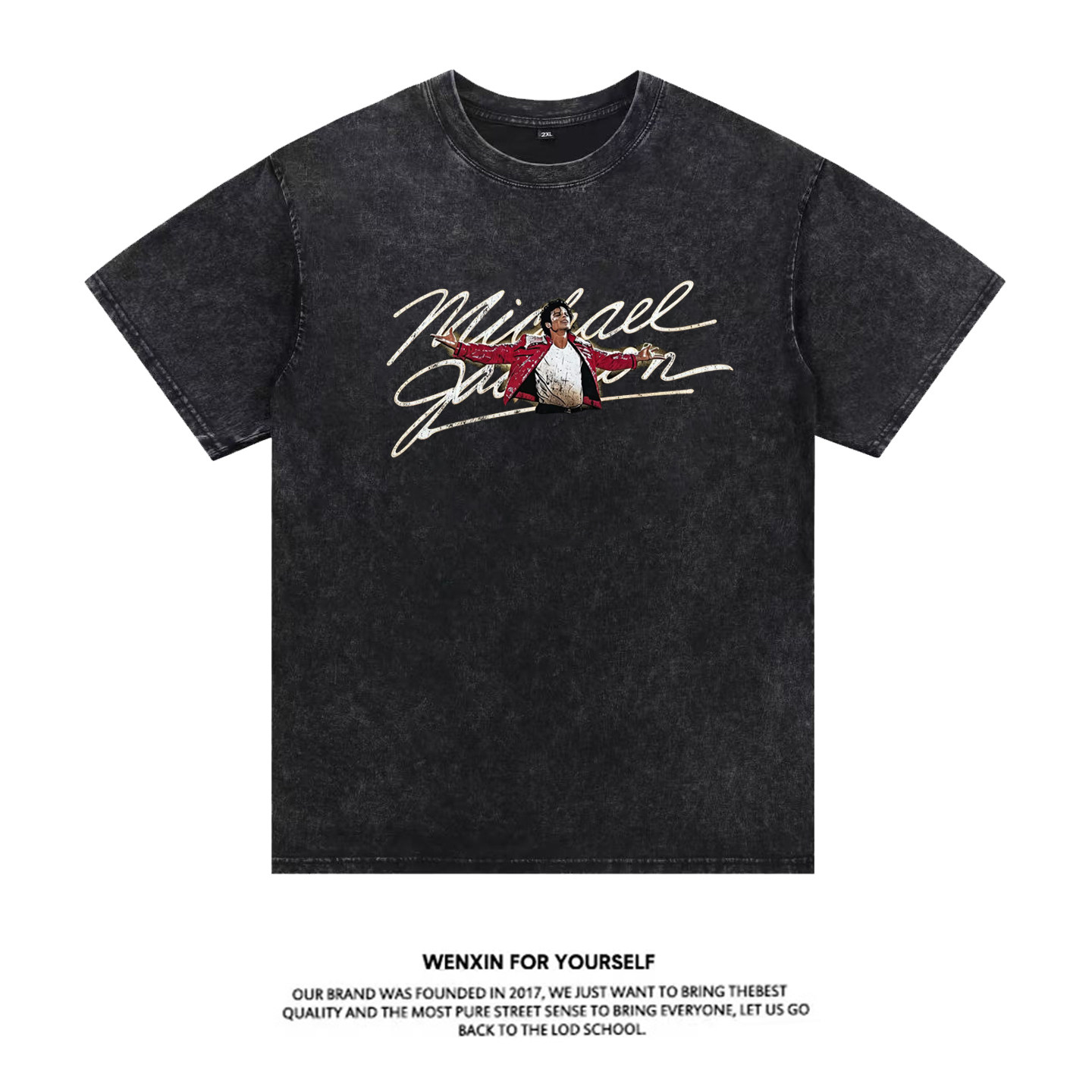 Michael Jackson人像迈克尔杰克逊MJ复古做旧水洗短袖T恤宽松衣服