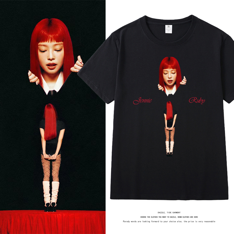 金智妮Jennie同款专辑ruby短袖T恤女2025新款纯棉周边半袖上衣服