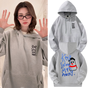 lingorm邝玲玲同款 卫衣女秋冬复古学生上衣服 周边灰色宽松连帽衫