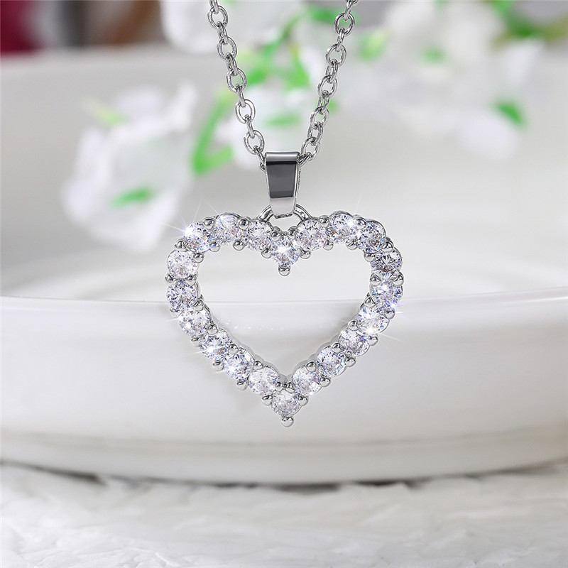 fresh style girls' heart necklace with shiny cubic