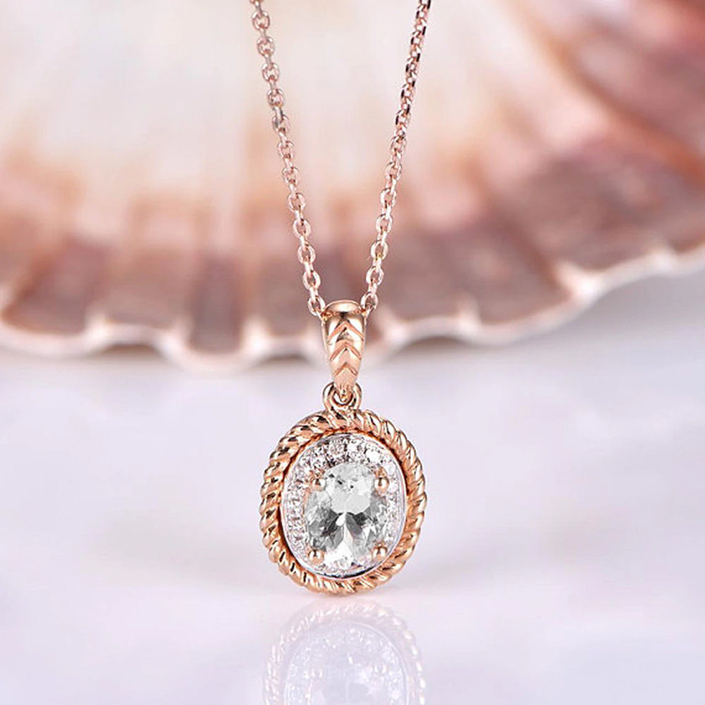 delicate oval shape pendant necklace women shiny crystal