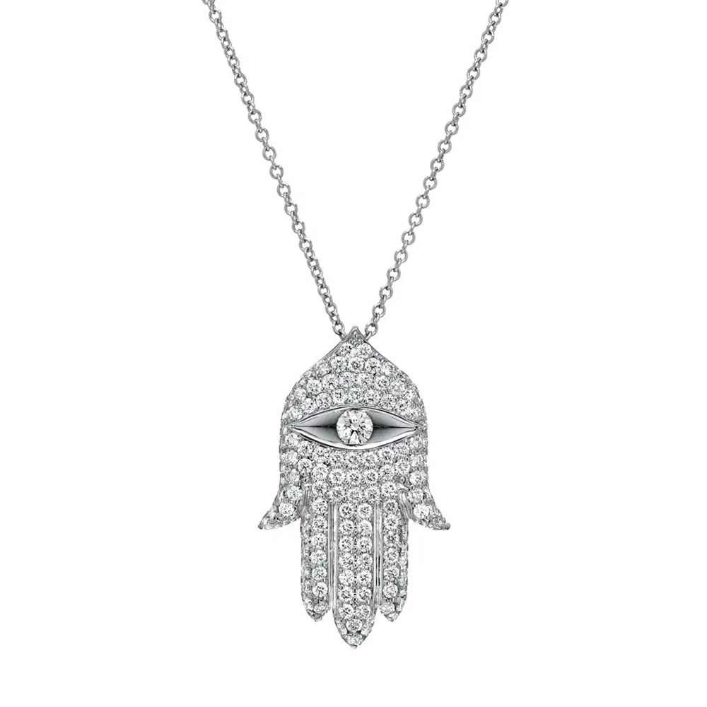 funny hand pendant necklace women full paved shiny  stone