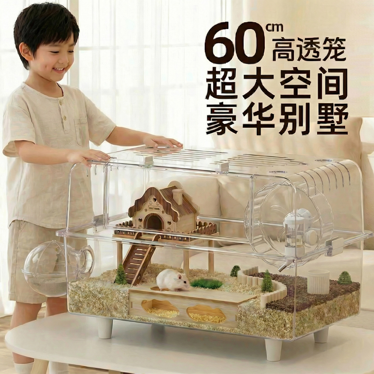 宠物金丝熊仓鼠笼子亚克力透明超大别墅豪华专用特大号60cm防啃咬,宠物/宠物食品及用品,笼子,淘宝优惠券,粉丝福利购,淘宝优惠卷