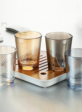 ROUPA罗派锤纹水杯热卖耐高温钢化玻璃透明竖S纹客房西贝喝茶杯子