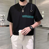 只有黑色男士短袖t恤拼接潮流时尚冰丝薄款社会小伙DT31/特P45，男装T恤，星座301C（原B323）