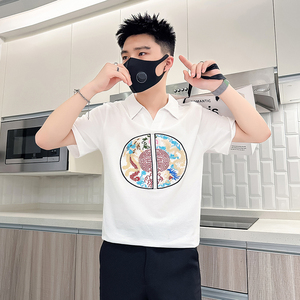 B323-PL22A-P55控75社会小伙短袖polo衫男潮牌翻领痞帅风T恤