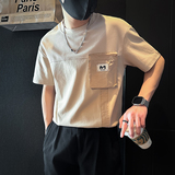 短袖T恤男拼接织带社会小伙店主风男生高级感痞帅B323-DT53-P58，男装T恤，星座301C（原B323）