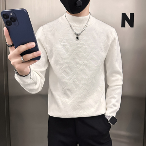 高支高密抖音社会小伙毛衣男肌理感提花针织衫B323-M37-P78控108图片