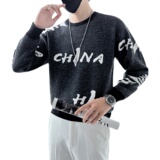 男士毛衣2023新款秋冬潮流字母圆领打底衫china痞帅三色M10-P58，男装针织衫/毛衣，星座301C（原B323）