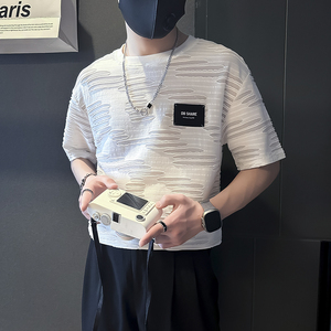 潮男痞帅破洞男士短袖t恤修身社会小伙店主风B323-DT38-P48控68图片