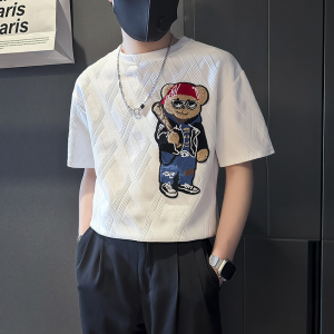 夏季刺绣修身短袖T恤衣服男士社会小伙店主风B323-DT40-P48控68图片