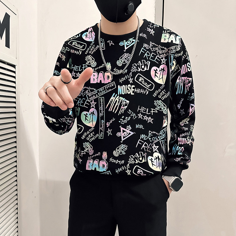 社会小伙卫衣男加绒印花B323-WY18R常规P58控78加绒P68控88,男装卫衣,星座301C（原B323）
