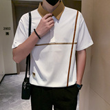 短袖polo衫男夏季潮牌高级感贴条翻领社会风T恤白色PL14/特P45，男装T恤，星座301C（原B323）