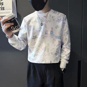 潮牌彩色印花卫衣男圆领长袖社会小伙店主风B323/WY18B/P58控78图片