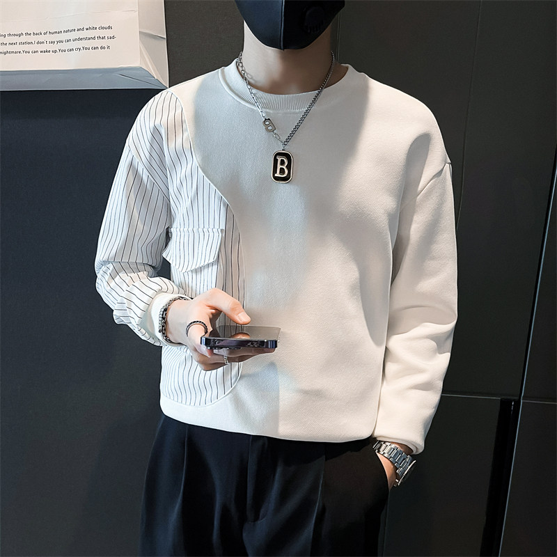 条纹拼接真口袋卫衣男设计感潮牌社会小伙长袖外套B323/WY09/P58,男装卫衣,星座301C（原B323）