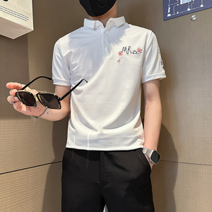 B323-PL24-P48控68社会小伙短袖POLO衫店主风痞帅百搭半袖衣服图片