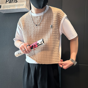 短袖T恤男款小众高级设计感拼接社会小伙店主风B323-DT58-P58图片