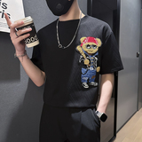 夏季刺绣修身短袖T恤衣服男士社会小伙店主风B323-DT40-P48控68，男装T恤，星座301C（原B323）