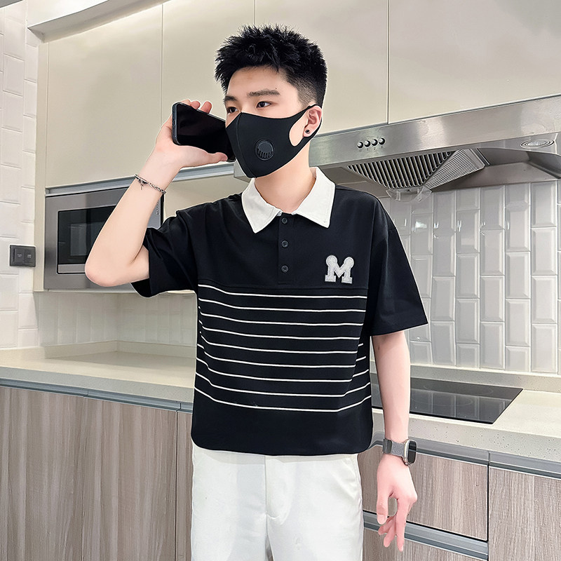 B323-PL23A-P55控75高级感短袖polo衫男潮牌潮流个性社会小伙T恤图片