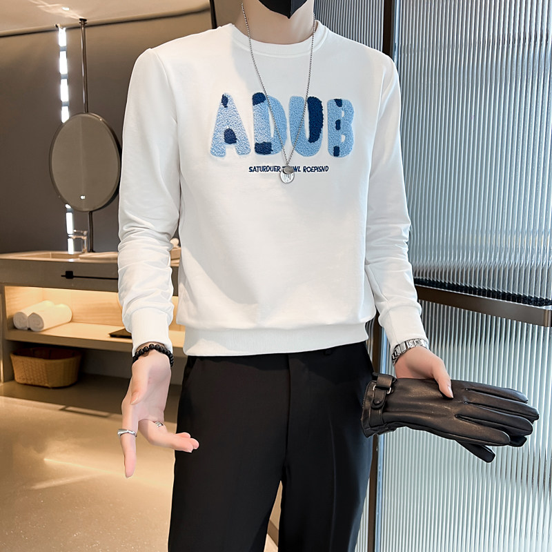 精神社会小伙卫衣男字母刺绣修身潮牌春秋款网红两色WY02-P53，男装卫衣，星座301C（原B323）