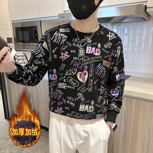 社会小伙卫衣男圆领印花加绒加厚外套B323-WY18R-常规P58加绒P68图片