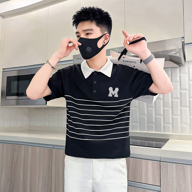 B323-PL23A-P55控75高级感短袖polo衫男潮牌潮流个性社会小伙T恤,男装T恤,星座301C（原B323）