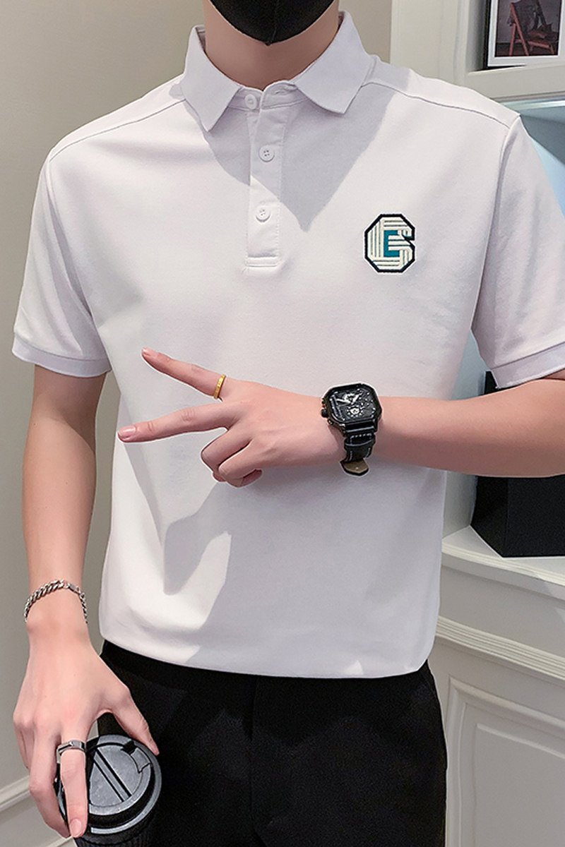 社会小伙短袖polo衫男潮牌字母刺绣抖音PL05/特P48控68,男装Polo衫,星座301C（原B323）