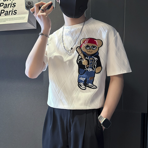 夏季刺绣修身短袖T恤衣服男士社会小伙店主风B323-DT40-P48控68图片