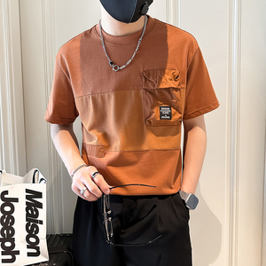 社会小伙店主风2025夏季新款简约短袖t恤男拼接B323-DT52-特P45图片
