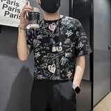 高级感印花短袖T恤男潮流百搭社会小伙店主风B323-DT44-P48控68，男装T恤，星座301C（原B323）
