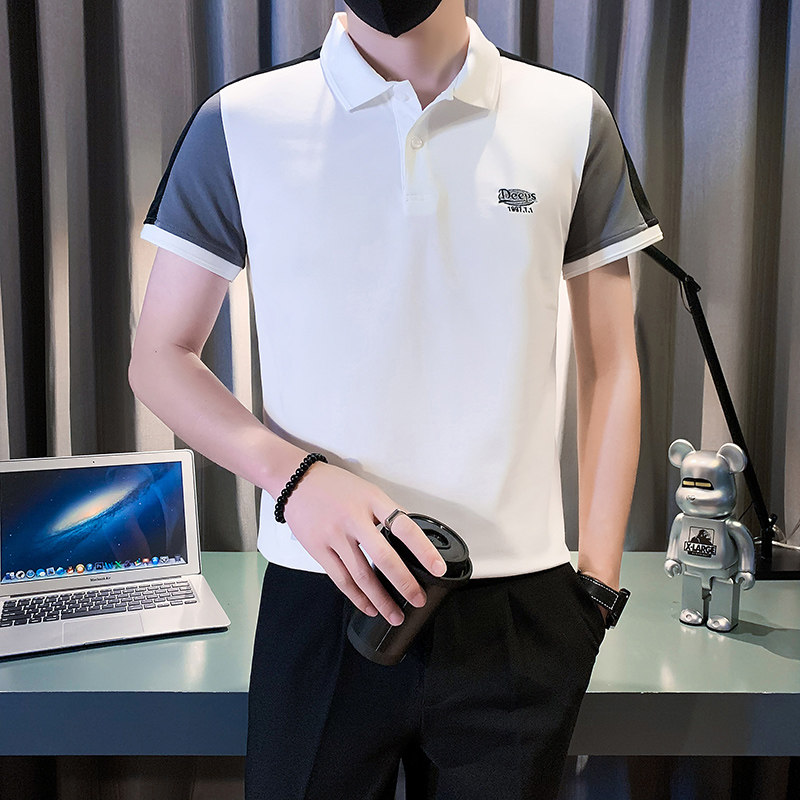 拼接polo衫男短袖潮牌修身社会小伙字母刺绣 B323/PL09/P58控78图片