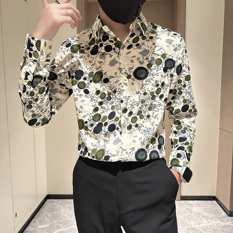长袖衬衫男社会小伙印花高级感时尚网红衬衣B323/CS03/P50图片