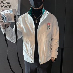 网红外套男潮牌高级感玫瑰花刺绣社会小伙夹克B323-JK02-P88图片