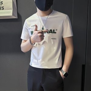 夏季短袖T恤男修身潮流字母社会小伙店主风B323-DT05A-P38控58图片