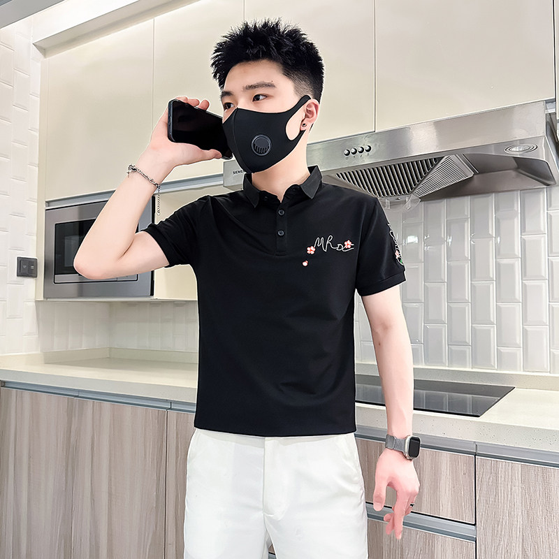 B323-PL24A-P48控68风刺绣Polo衫男短袖夏季修身T恤社会小伙图片