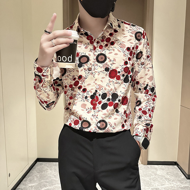 长袖衬衫男社会小伙印花高级感时尚网红衬衣B323/CS03/P50图片