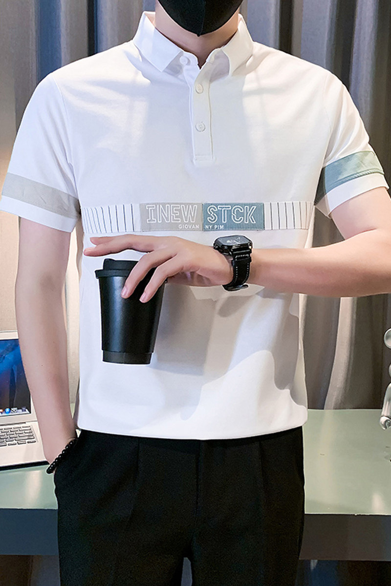 短袖polo衫男潮牌痞帅高级感拼接男装衣服社会B323/PL12/特P58,男装T恤,星座301C（原B323）