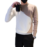 社会小伙毛衣男圆领潮牌拼色秋冬季高级感打底衫卡其色M27-P78，男装针织衫/毛衣，星座301C（原B323）