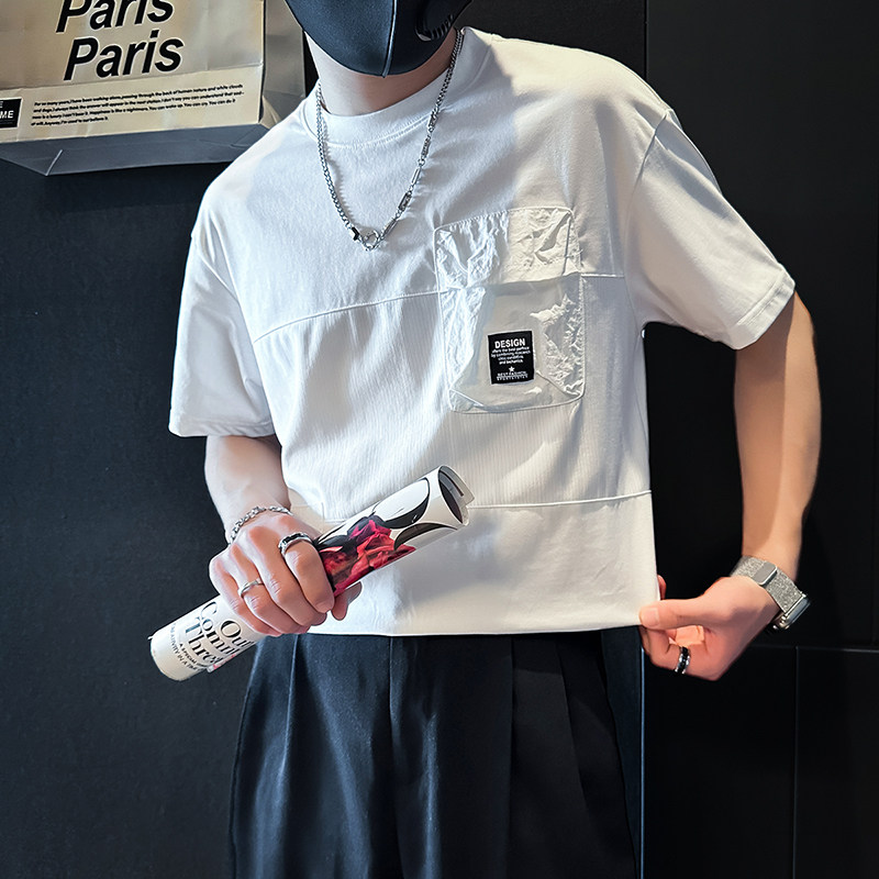 社会小伙店主风2025夏季新款简约短袖t恤男拼接B323-DT52-特P45图片
